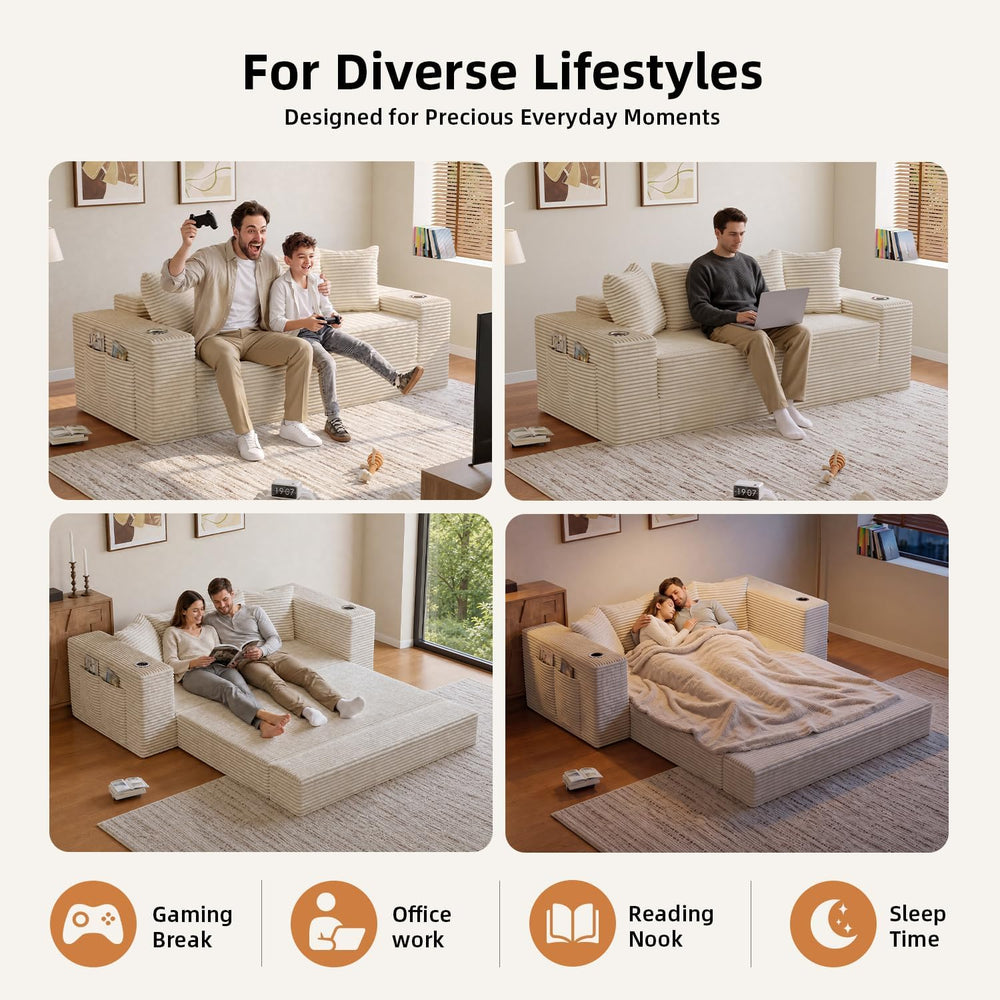 78" Boneless Couch for Living Room, Futon Sleeper Sofa Bed