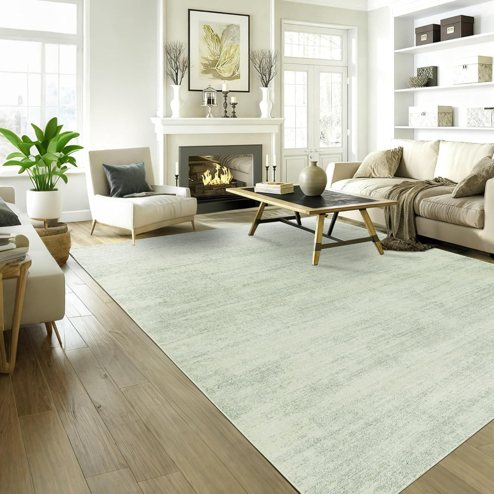 Sage Green Rug for Bedroom Abstract Washable 8x10 Area Rugs with Low Pile