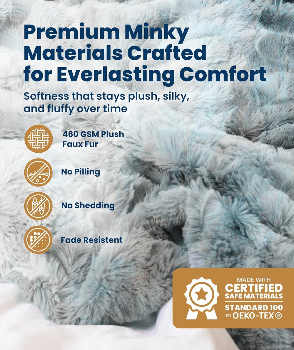 Everlasting Comfort Soft & Comfortable Arctic Blue Faux Fur Throw Blanket...