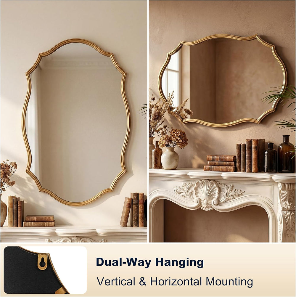Wall Mirror with Metal Frame 24" x 36" Antique Gold Vanity Mirror