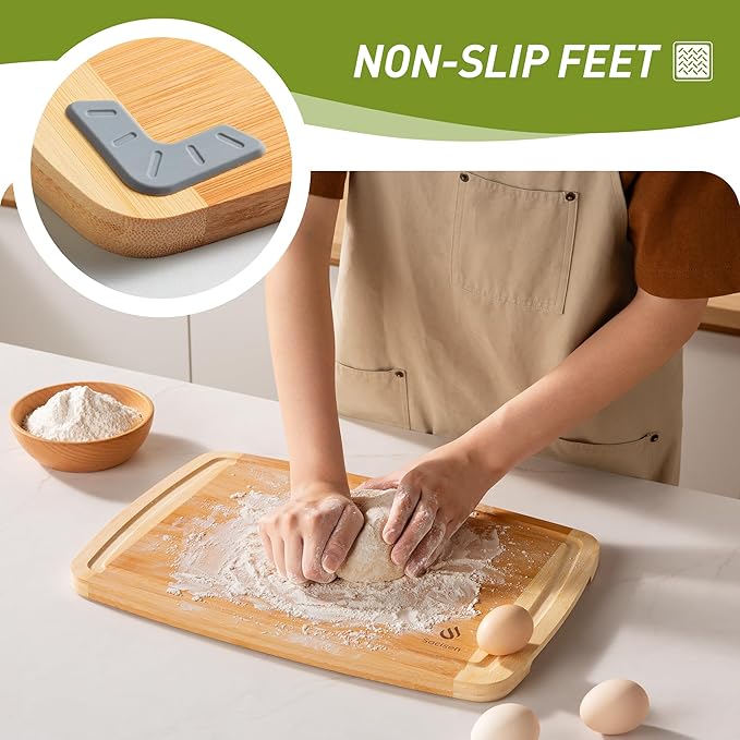 Bamboo Cutting Board Set Non Slip Feet Over Sink Tablas Para Picar Cocina Tabua - Image 2