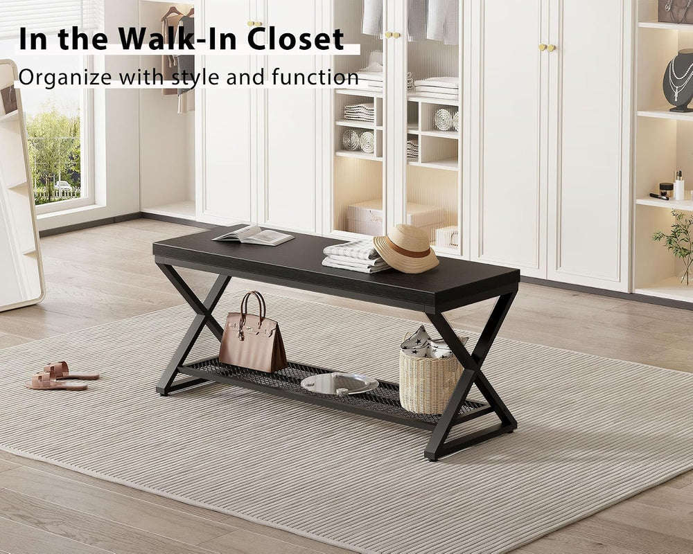 LVB Black Entryway Bench with Storage, Indoor Shoe Bench with Seating 39 in