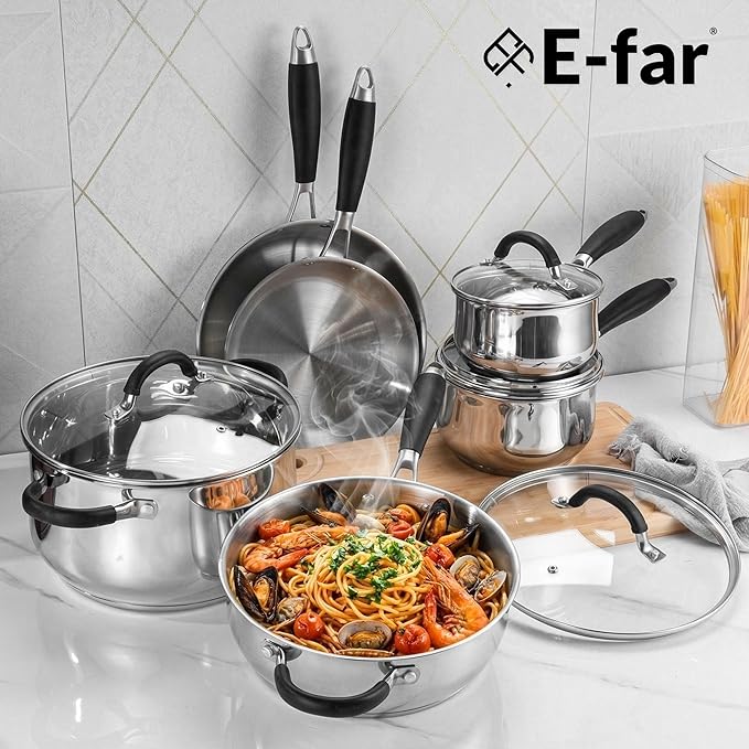 E-far 10-Piece Stainless Steel Cookware Set