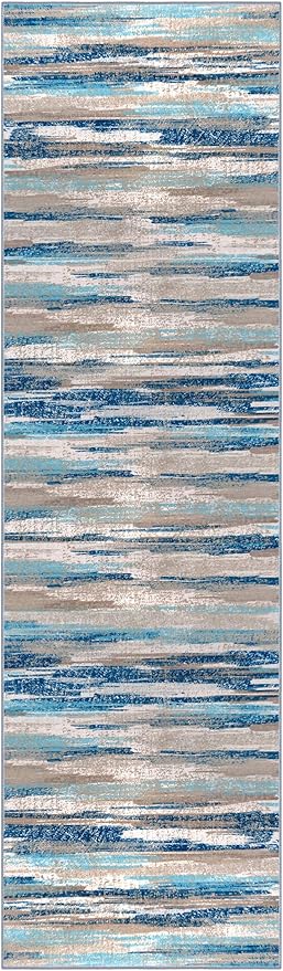Lansny Modern Abstract Bedroom Runner Rug 2x7, Non-Slip Soft Thin Faux Wool Mat - Image 9