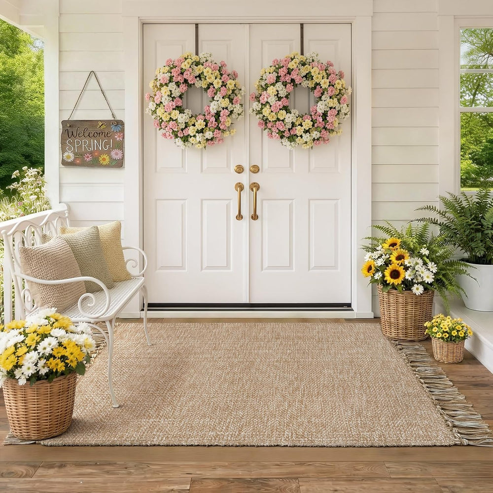 Collive 3' x 5' Woven Indoor Outdoor Porch Rug, Farmhouse Entryway Rugs