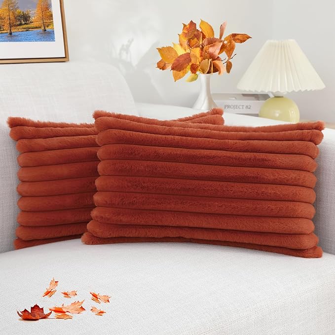 decorUhome Cozy Faux Fur Throw Pillow Covers 12x20 Set of 2 Decorative Soft by decorUhome