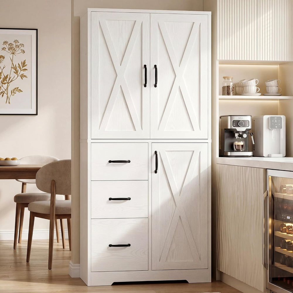 IRONCK Pantry Cabinet, Kitchen Storage Cabinet with 3 Door & Drawer, White
