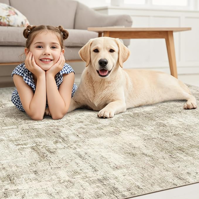 9x12 Area Rug for Living Room, Abstract Non Slip Machine Washable Vintage - Image 9