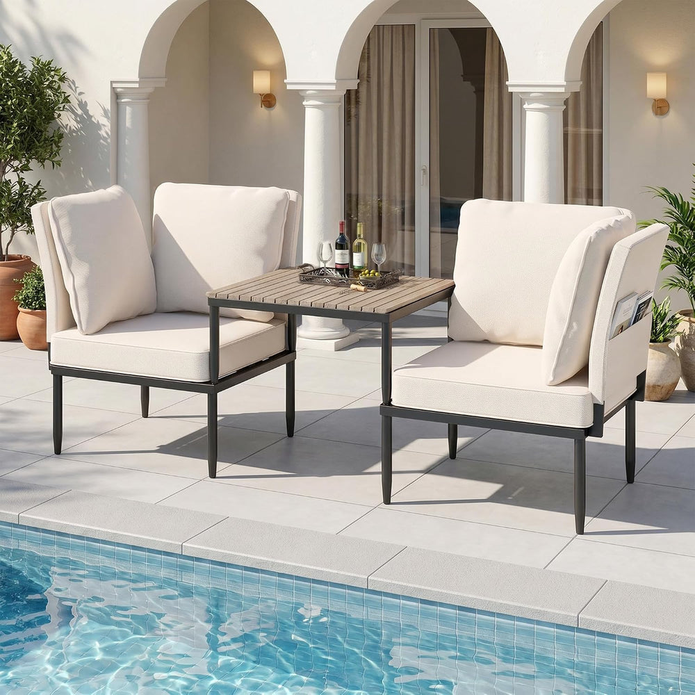 6 in 1 Outdoor Sectional, Aluminum Patio Loveseat with Coffee Table