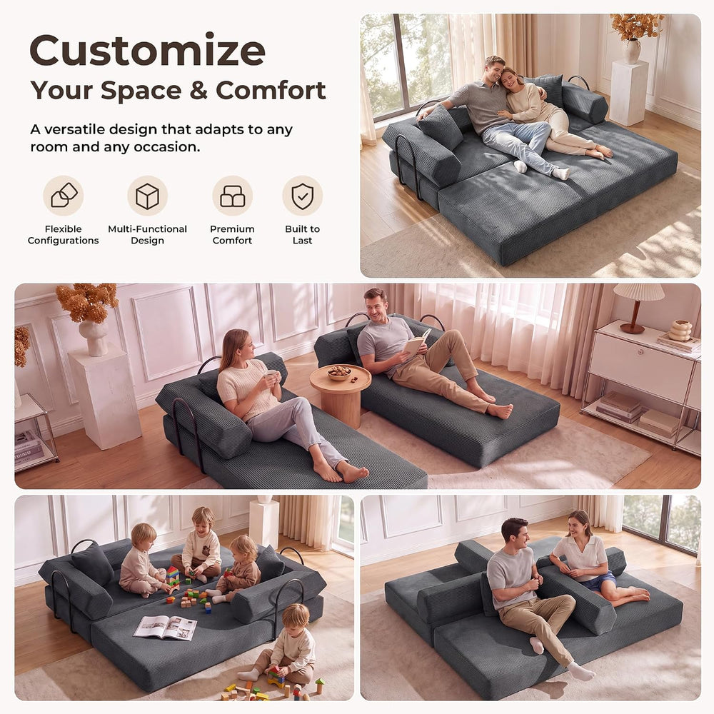 79" Convertible Futon Sofa Bed, Boneless Couch for Living Room | Dark Gray