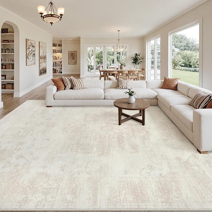 8x10 Area Rugs for Living Room: Vintage Boho Neutral Washable Rug Indoor Soft - Image 8
