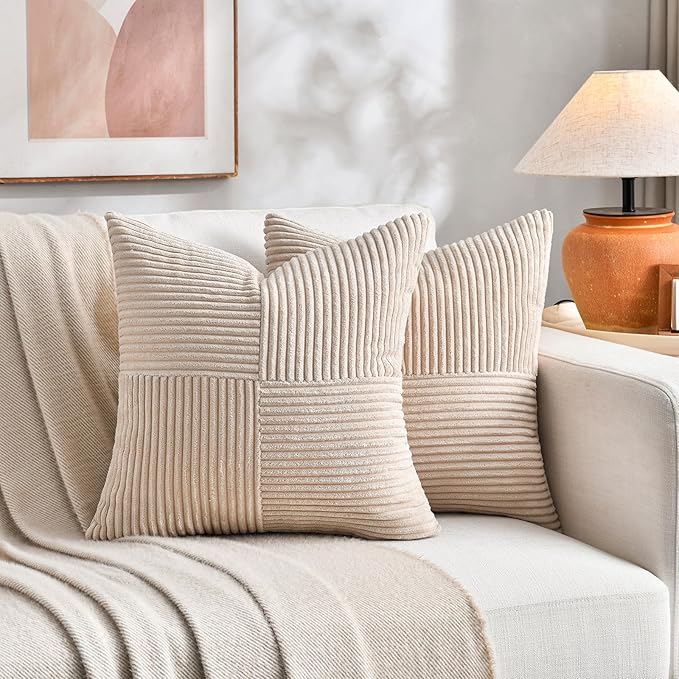 Fancy Homi 2 Packs Tan Samll Decorative Throw Pillow Covers 14x14 Inch - Image 5