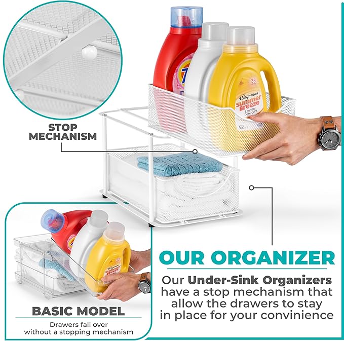 Sorbus 2 Tier Under Sink Bathroom Organizers and Storage, Strong Steel Mesh - Image 4