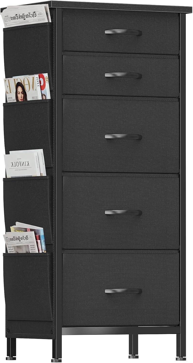 HCHQHS 5-Drawer Dresser for Bedroom, Nightstand, Black Fabric