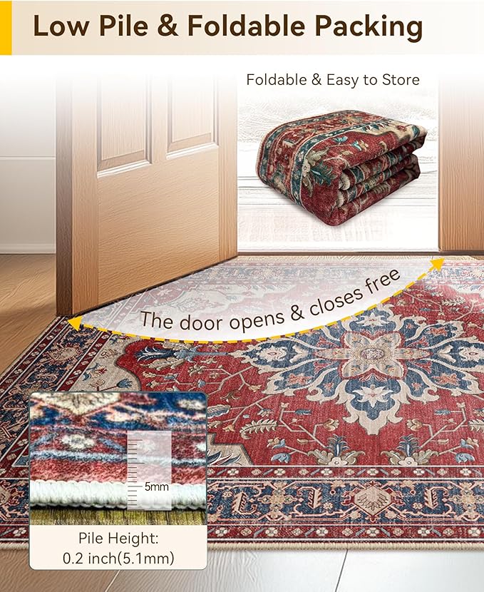 Area Rugs 3'x5' Washable Non-Slip, Floral Vintage Distress Print Pattern - Image 3