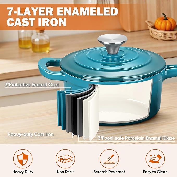 Homikit Cast Iron Sauce Pan, 2 Quart Enameled Cast Iron Saucepan - Image 7