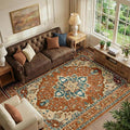 Area Rugs 6'x9' Washable Non-Slip, Floral Vintage Distress Print Pattern by RELEANY