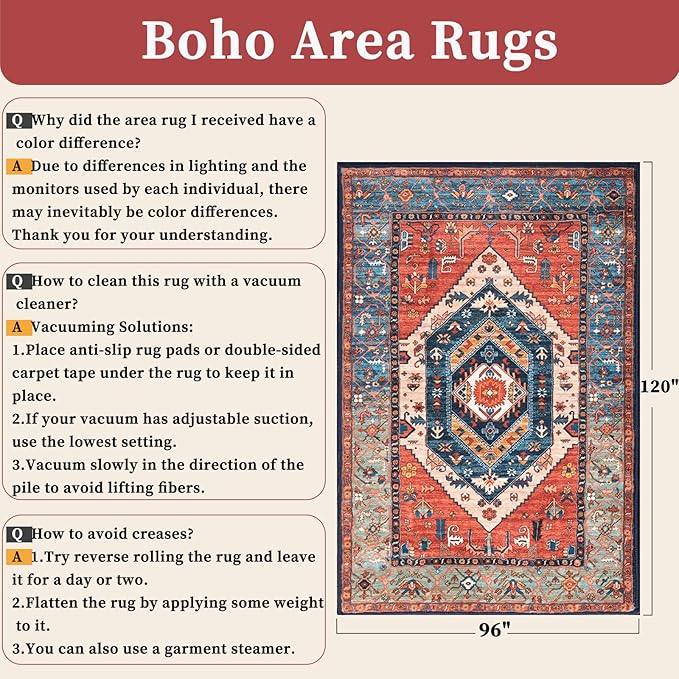 SERISSA Washable Rugs 8x10 Area Rugs, Large Non-Slip Boho Living Room Rust Rug - Image 2