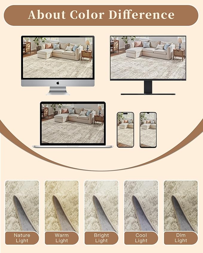 Madane 8x10 Area Rugs for Living Room, Machine Washable Vintage Beige Rug - Image 8