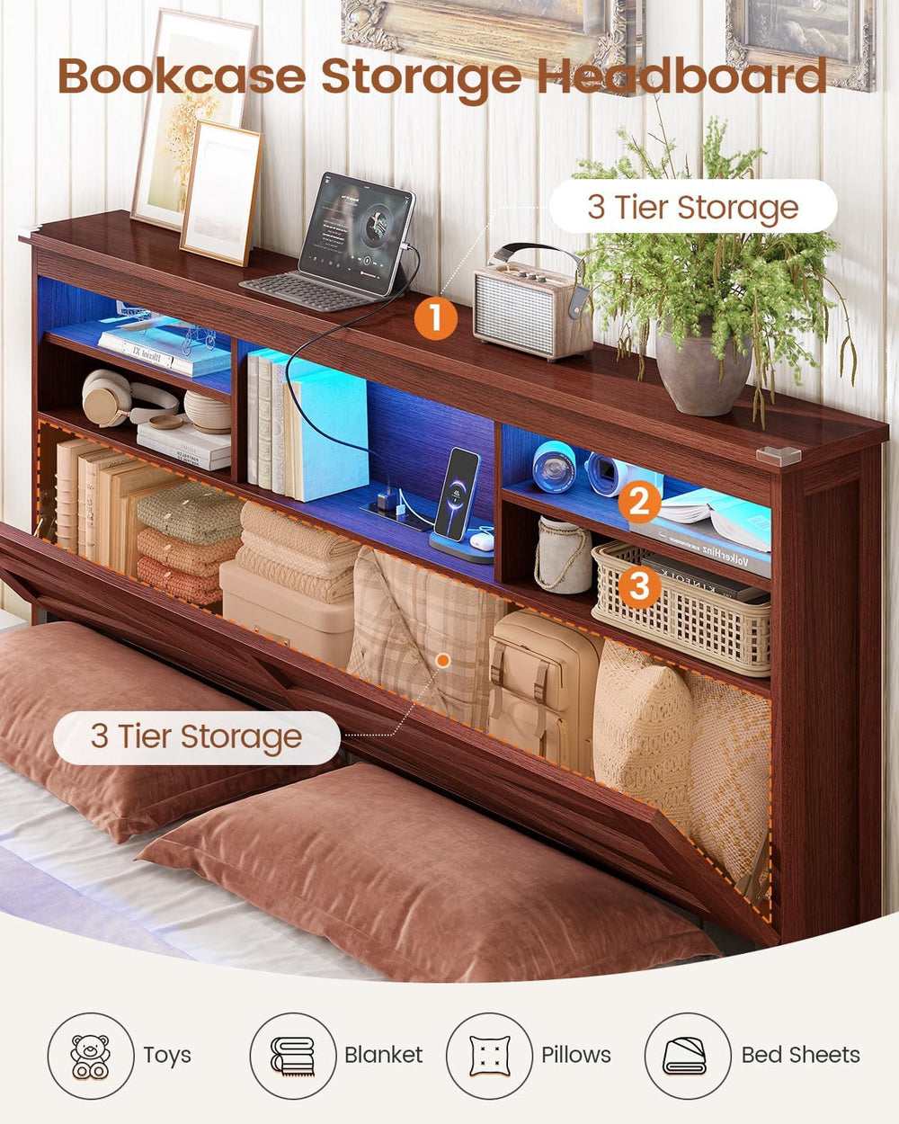 AOGLLATI Farmhouse Full Size Bed Frame with Lift Up Storage,Brown