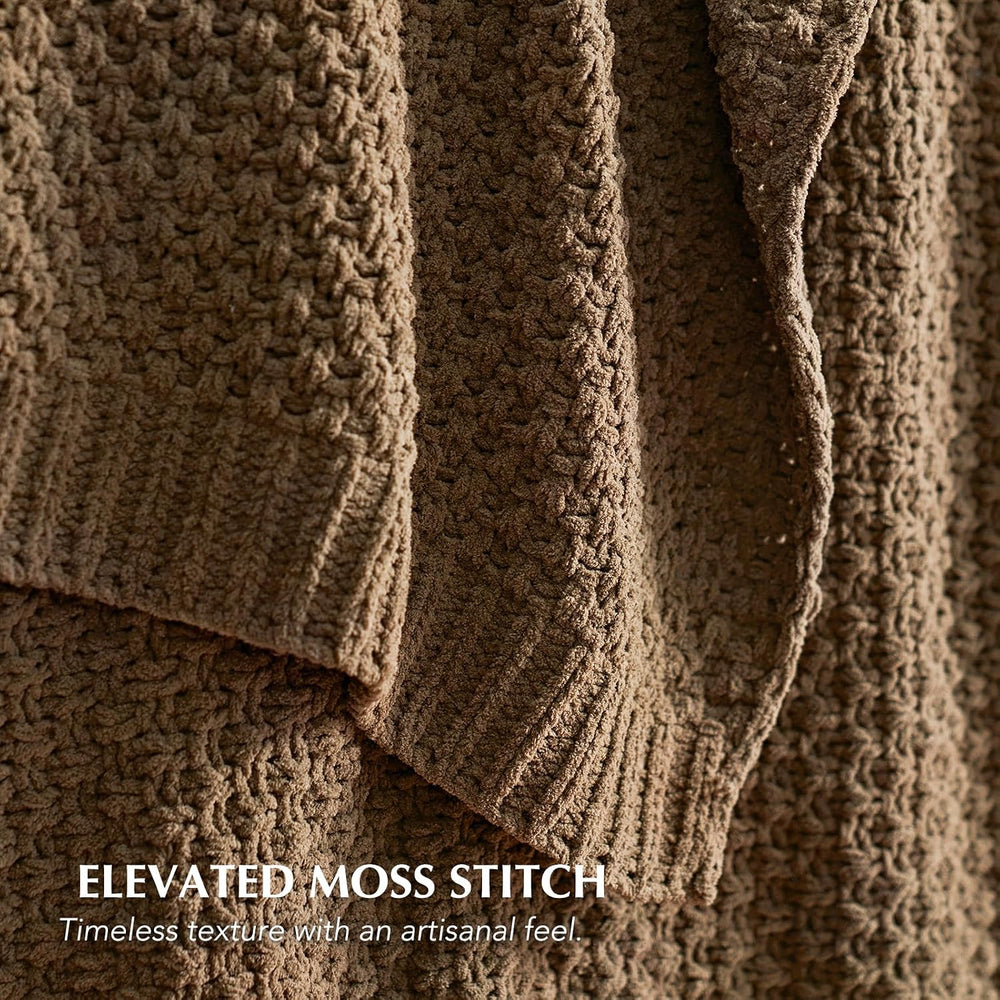 EVERGRACEHOME Chunky Chenille Knit Throw Blanket, 108x92, Camel Brown