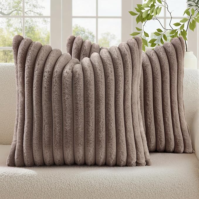 decorUhome Cozy Faux Fur Throw Pillow Covers 18x18 Set of 2 Decorative Soft by decorUhome