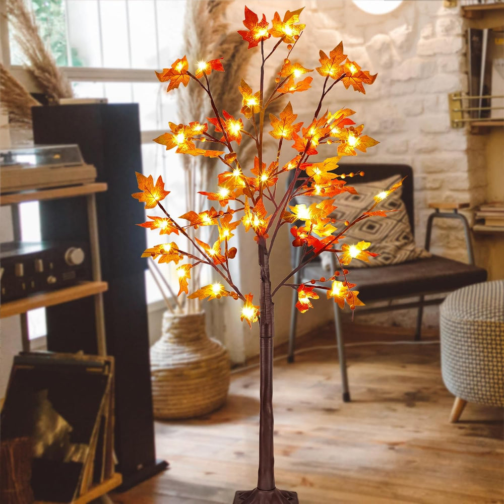 FORUP LED Lighted Maple Tree, 4 FT Lighted Artificial Tree for Thanksgiving H...