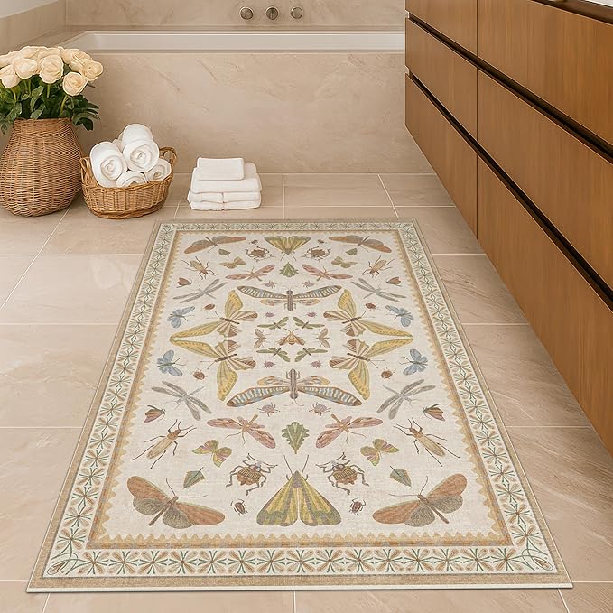 Hazo Haus 3x5 Washable Non-Slip Bathroom Rug, Colorful Insect Rug by HazoHaus