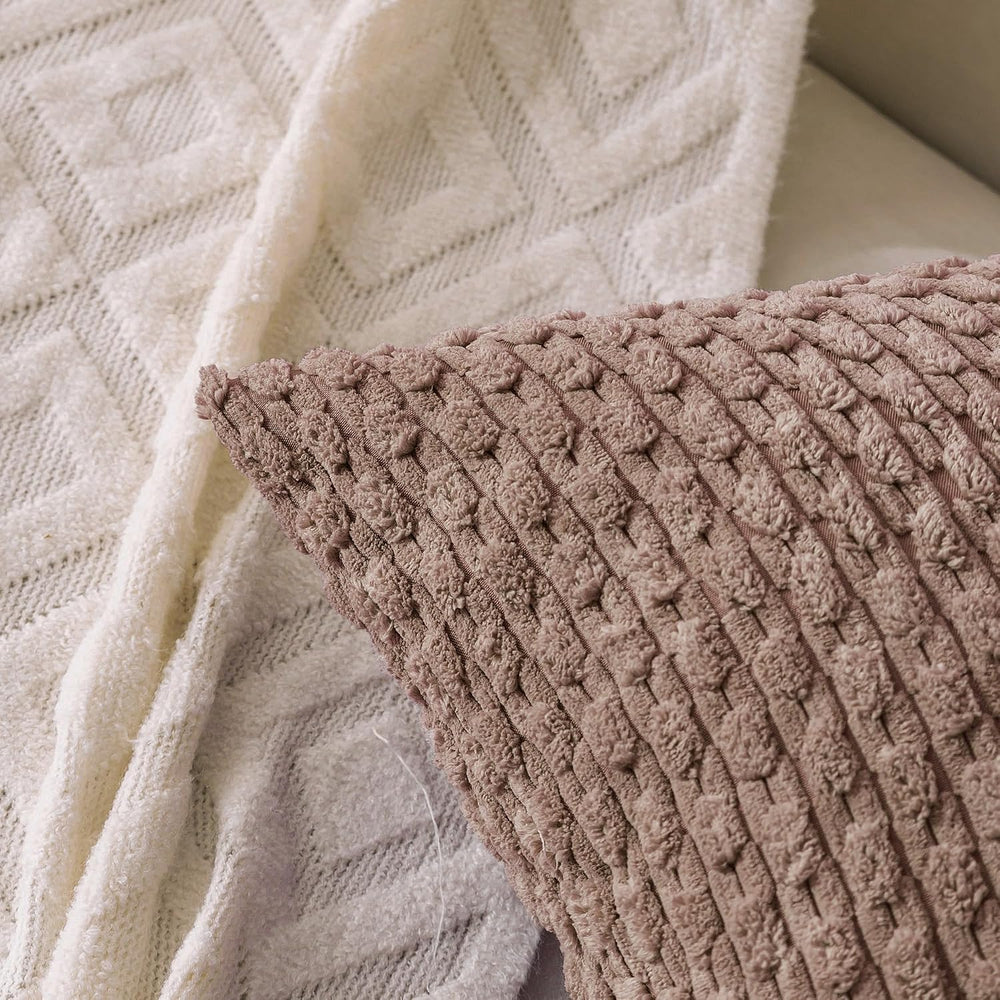Set of 4 Light Brown Decorative Throw Pillow Covers 22x22 Inch Corduroy Pillo...