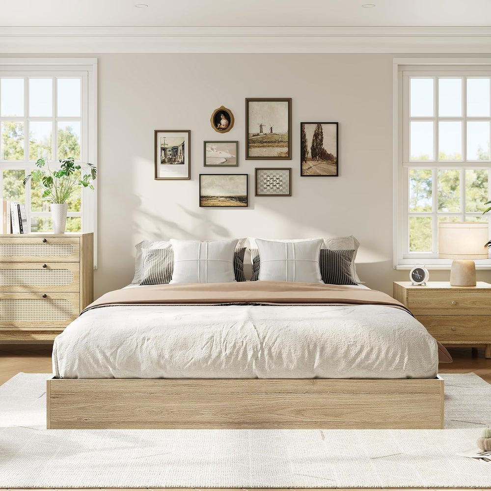 Full Size Bed Frame, Solid Wood Platform Bed with Sturdy Slats