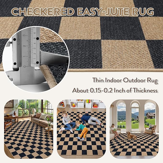 Lahome Colette Checkered Easy Jute Rug, 9x12 Area Rug - Image 4