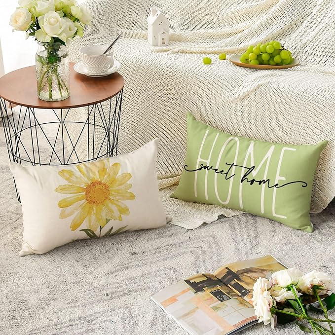 AVOIN colorlife Home Sweet Home Spring Summer Flowers Green Throw Pillow Covers - Image 4