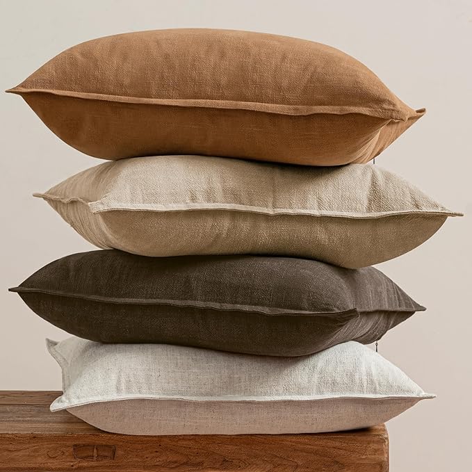 MIULEE Neutral Brown Linen Pillow Covers Pack of 4 Decorative Natural Fall - Image 3