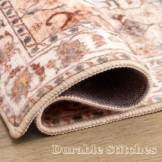 SERISSA Boho Area Rug 5x7 Peach Cream, Washable Large Rugs - Image 5