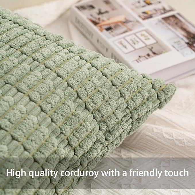 Pack of 2 Christmas Green Corduroy Decorative Throw Pillow Covers 18x18 - Image 3