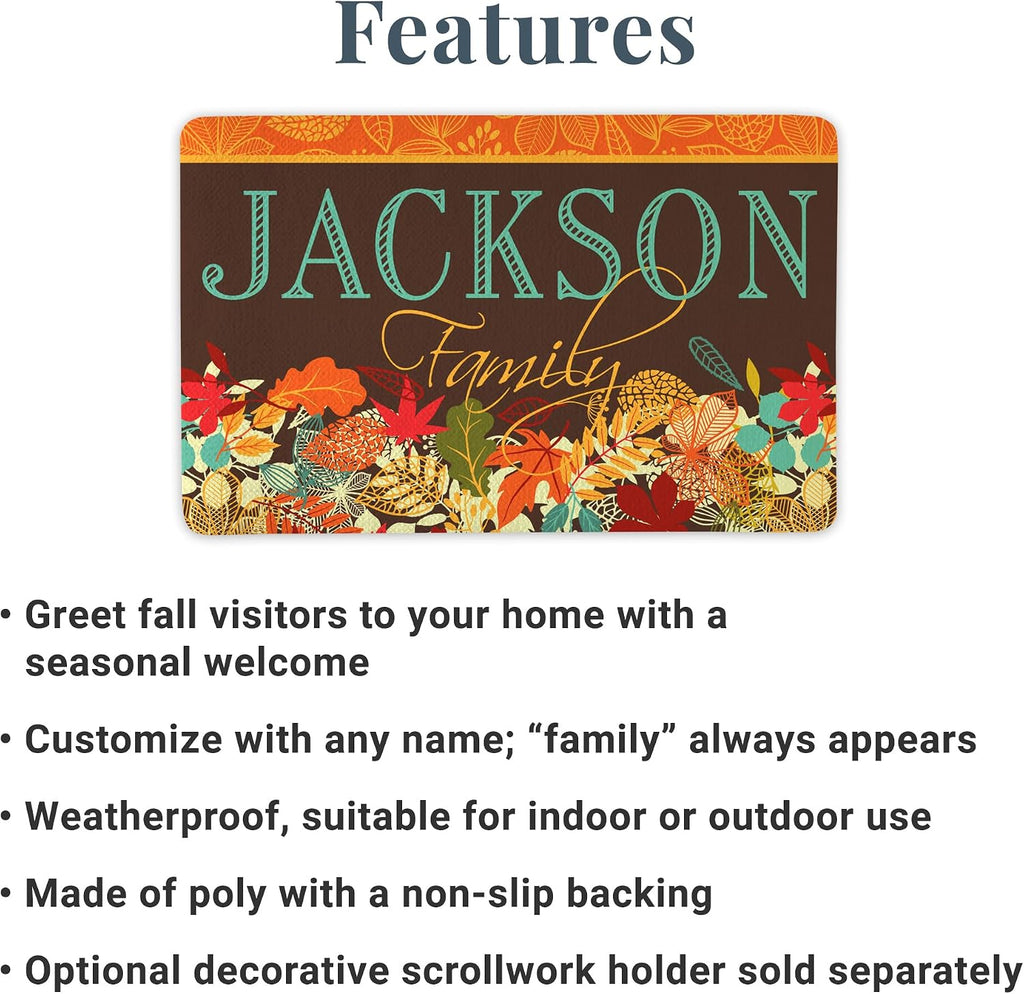 Let's Make Memories Personalized Doormat - Welcome Mat - Kitchen, Entrance Hall, Kids Room - Halloween Decor - Fall Foliage Design - 17x27 - with Optional Holder