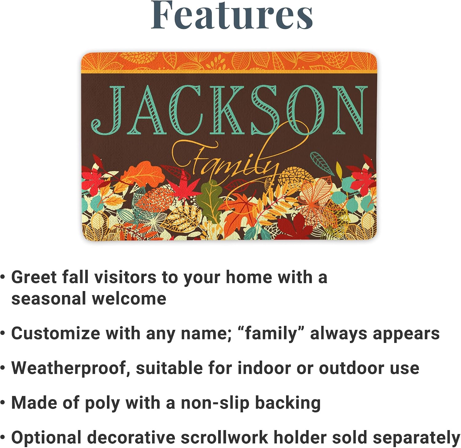 Let's Make Memories Personalized Doormat - Welcome Mat - Kitchen, Entrance Hall, Kids Room - Halloween Decor - Fall Foliage Design - 17x27 - with Optional Holder