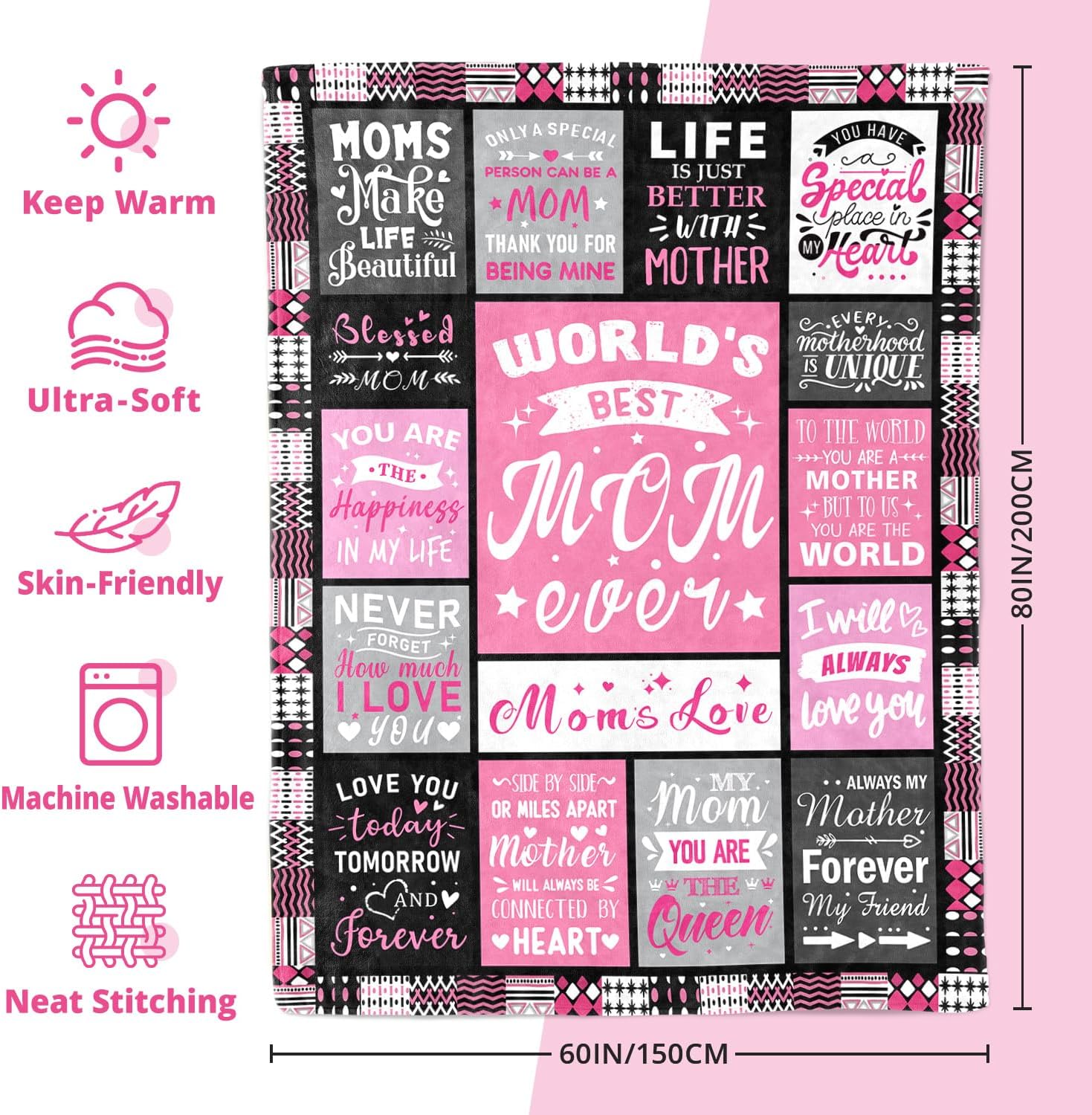 Mom Birthday Gifts from Daughter, Best Mom Ever Blanket 60"x80" | Soft Cozy Keepsake for Christmas, Valentine's Day, Mother's Day and More