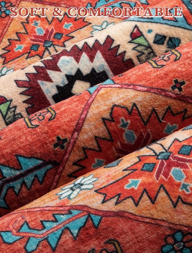 SERISSA Boho Washable Runner Rug, 2x6 Rug Runner Non-Slip Vintage Orange - Image 4