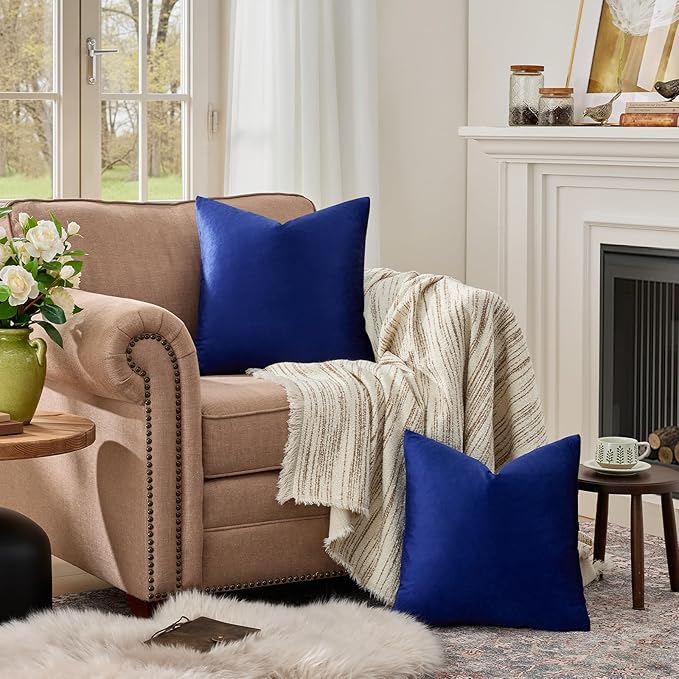 GIGIZAZA Blue Decorative Velvet Pillow Covers, 16x16 Small Square Couch Throw - Image 3