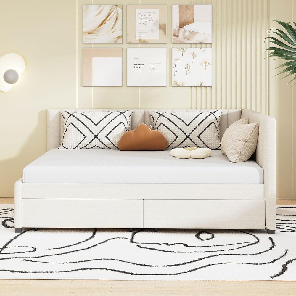 Merax Upholstered Daybed with 2 Storage Drawers, Full Size Sofa Bed Frame, No...