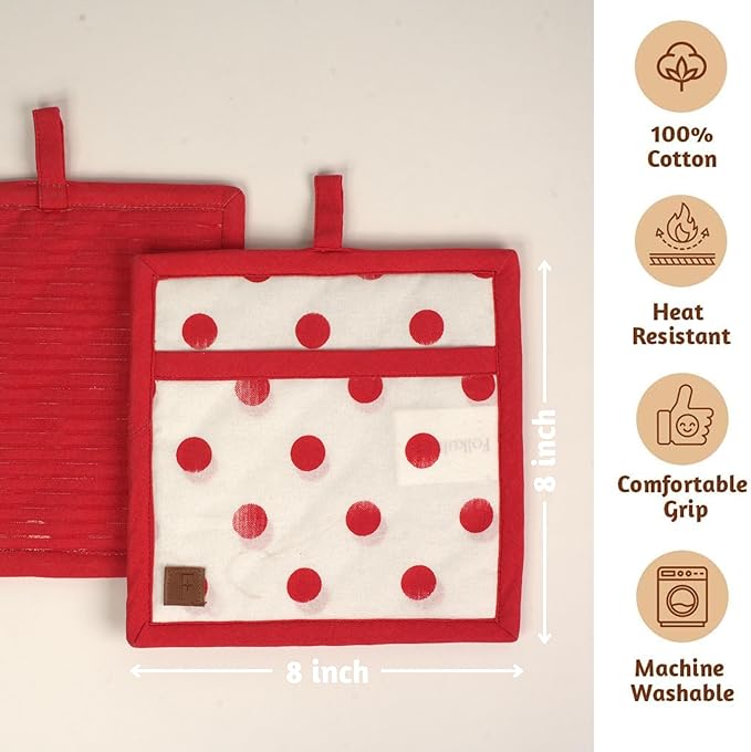 Folkulture Pot Holders for Kitchen | Pack of 2 Ribbed Soft Silicone Hot Pads | - Image 2
