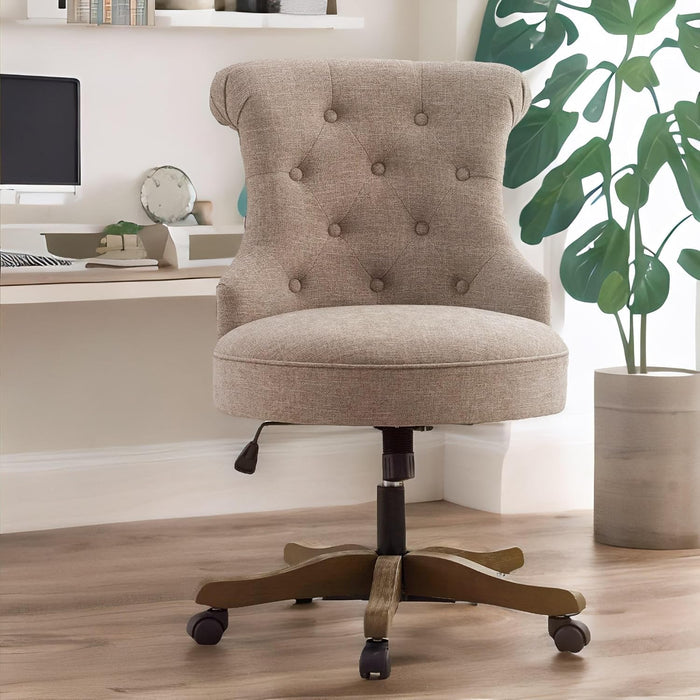 HUIMO Home Office Desk Chair Upholstered Armless Swivel Chair with Wheels