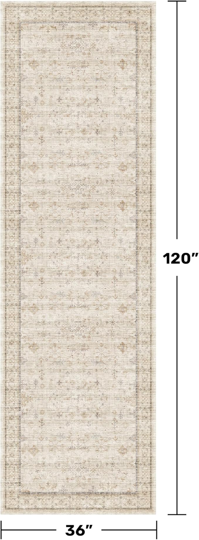 Beige 3x10 Washable Long Hallway Runner Rug Non Slip, Stain & Fade Resistant - Image 2