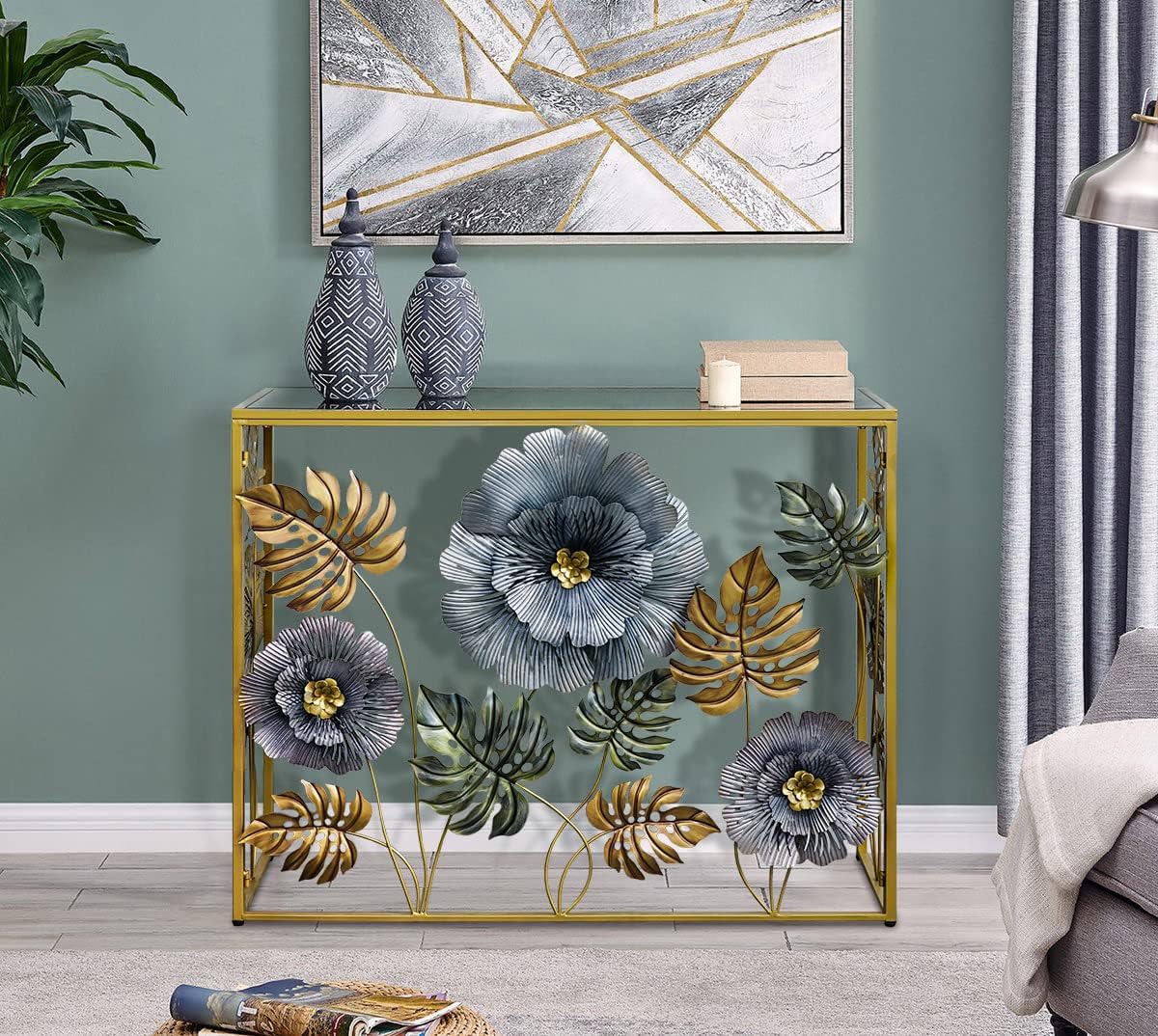lewahom console table, vintage art sofa table with, side view