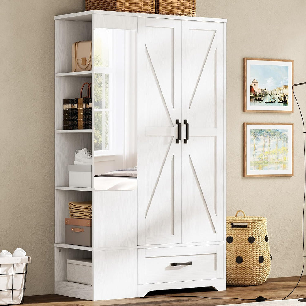 LIKIMIO Armoire Wardrobe Closet 70 Inches, Large Storage with Mirror, 2 Doors...