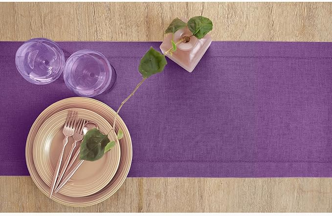 Solino Home Linen Purple Table Runner 132 Inches Long - 100% Pure Linen Extra...