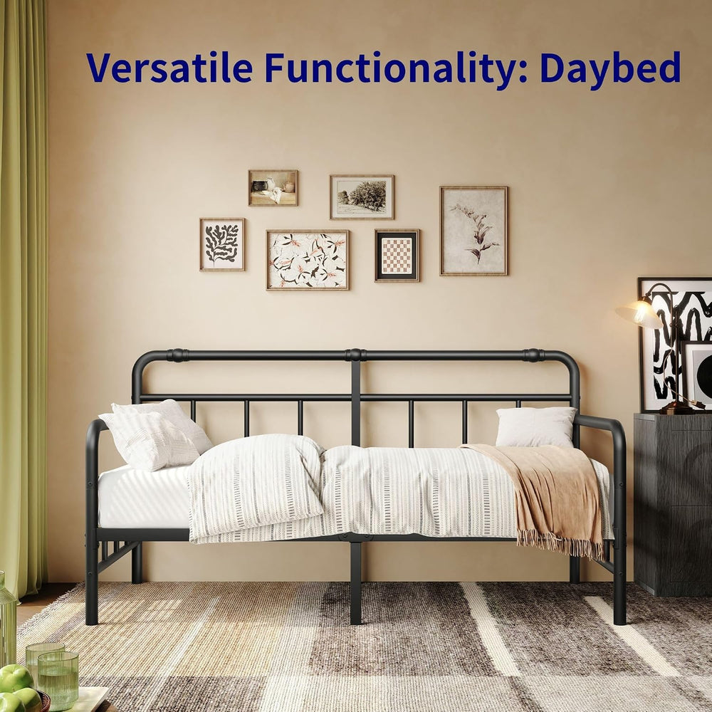 14 Inch Daybed-Frame, Twin-Daybed with Classic-Headboard (Black)