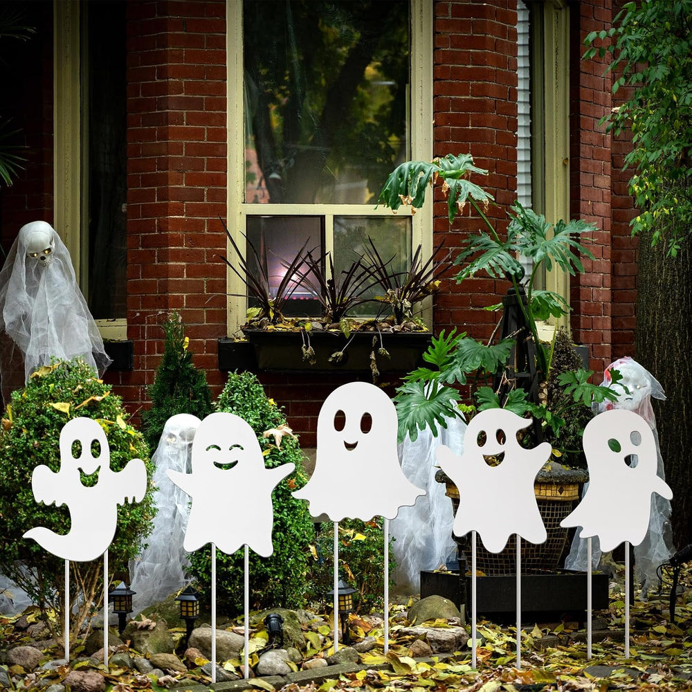 5 Pcs Halloween Ghost Decorations Outdoor Metal Ghost Yard Signs