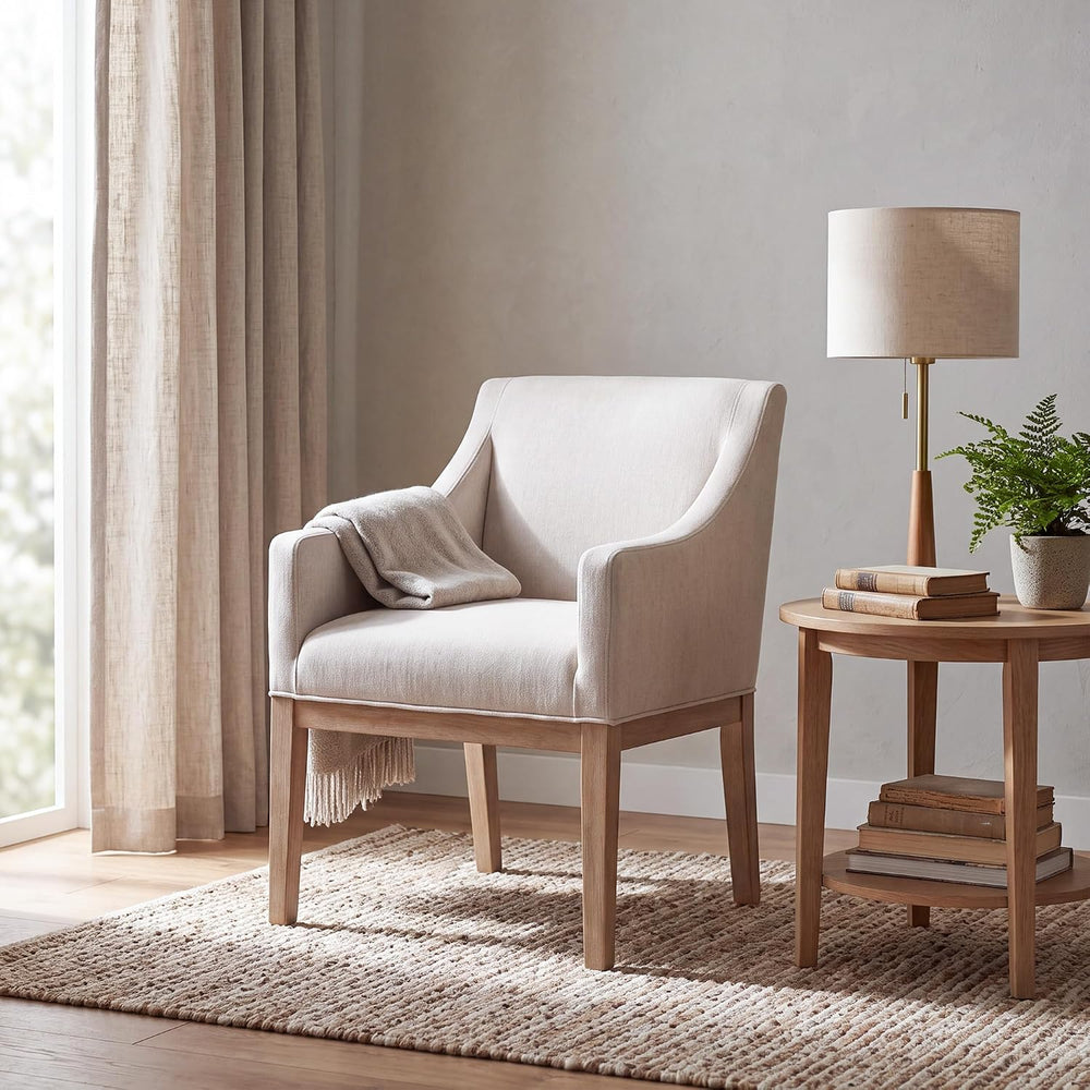 COLAMY Modern Upholstered Fabric Dining Armchair, Set of 1, Beige - Solid Rub...